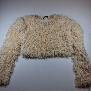 Zara, women's feathery long sleeve cropped crew neck sweater size Small